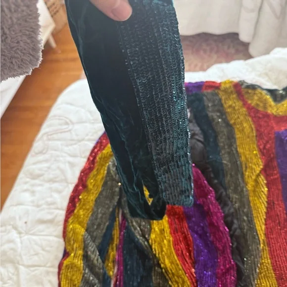 NWT RETROFETE GABRIELLE SEQUIN ROBE DRESS MULTI STRIPE SIZE MEDIUM - Picture 8 of 9